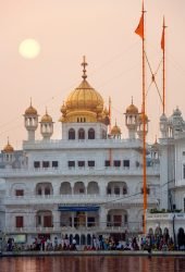 Sunset over the Sri Akal Takhat the seat of Sikh religion next the the Golden Temple in Amritsar in Northern India